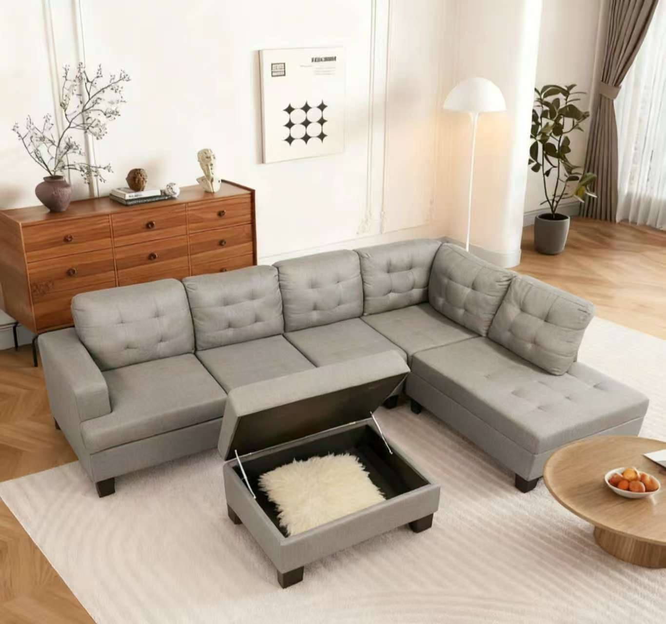 Diamond Grey sofa with Storage ottoman - Image 2