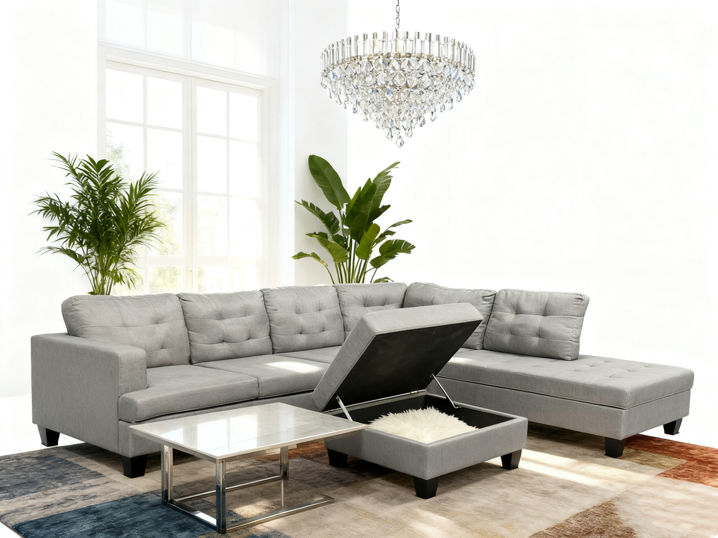 Diamond Grey sofa with Storage ottoman - Image 4