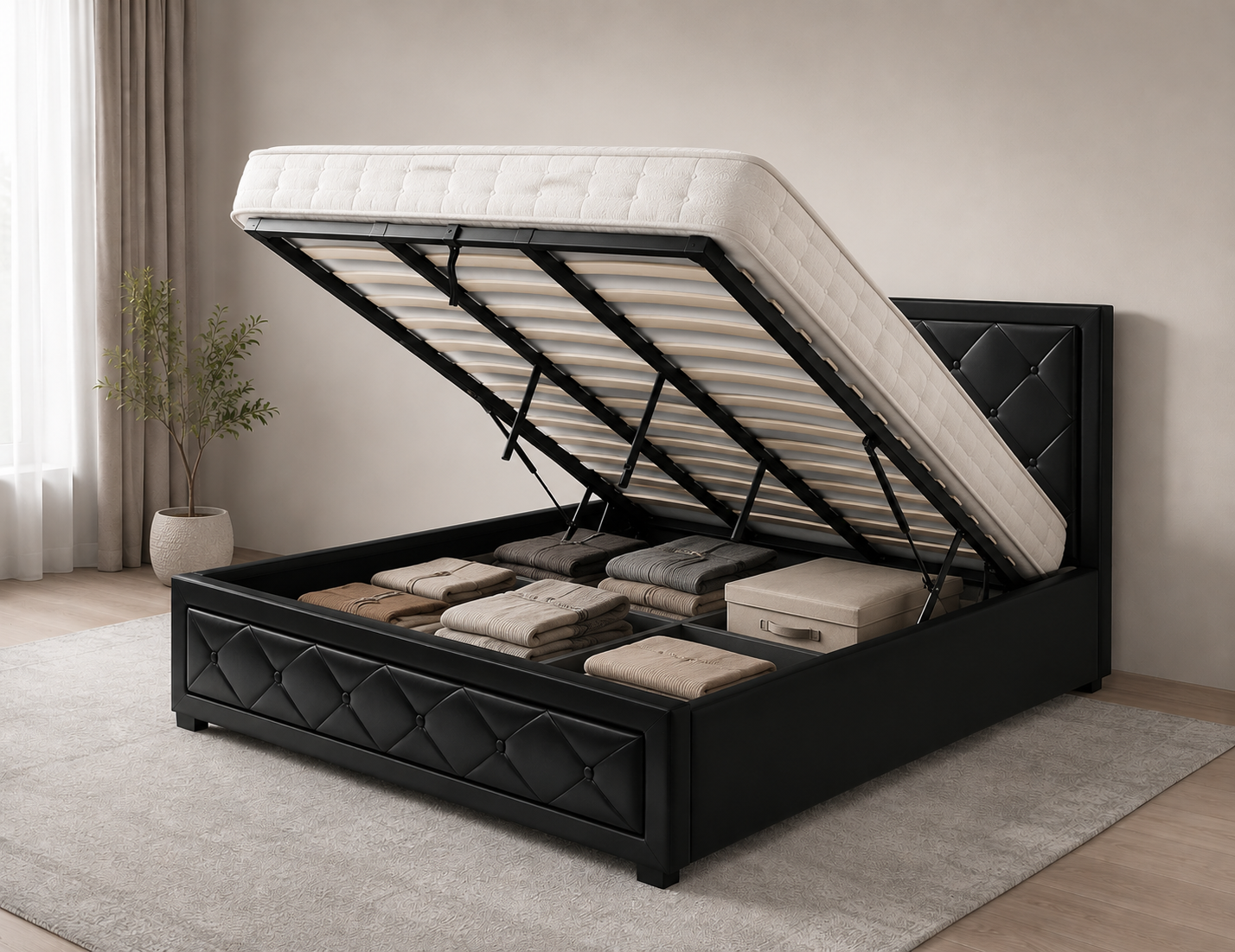 Teeyo Queen size gas lift bed frame black pu - Image 2