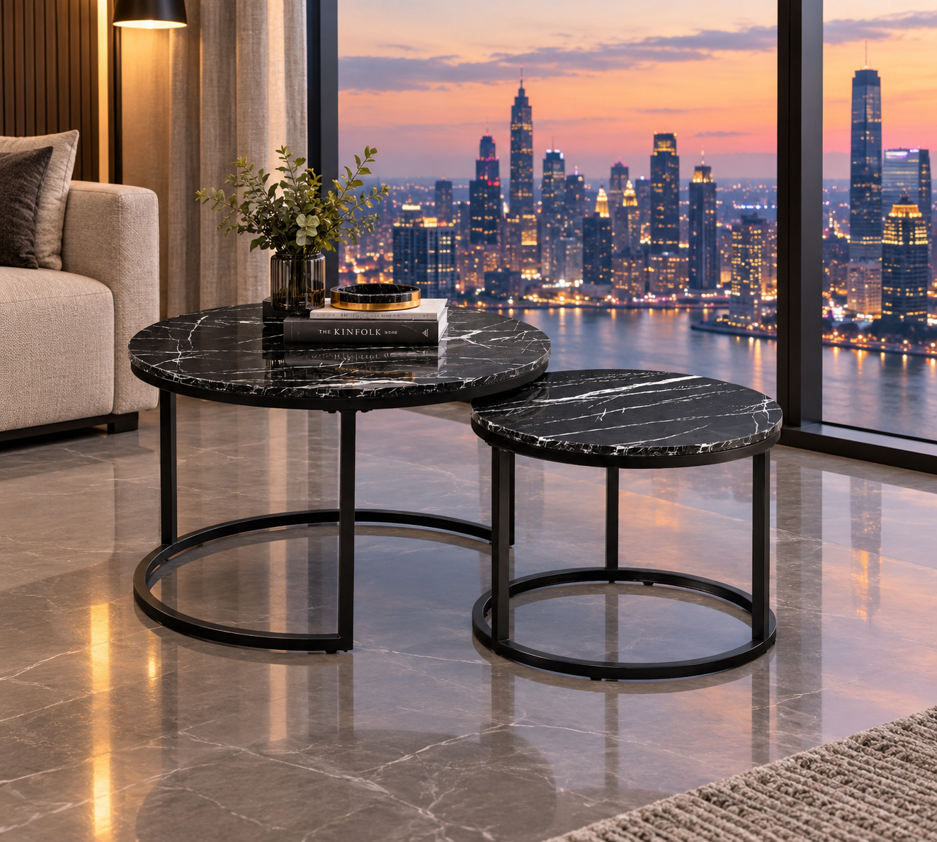 Yalli Coffee table 2 Round Mable look black - Image 2