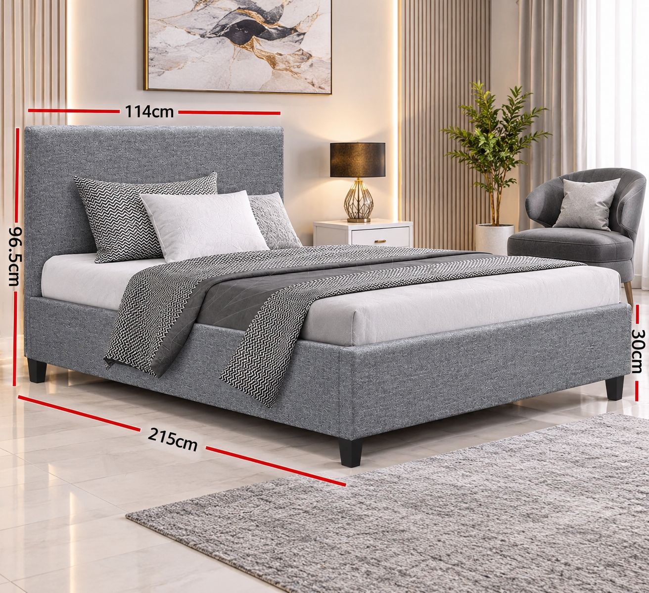Neo King single bed frame grey fabric - Image 4