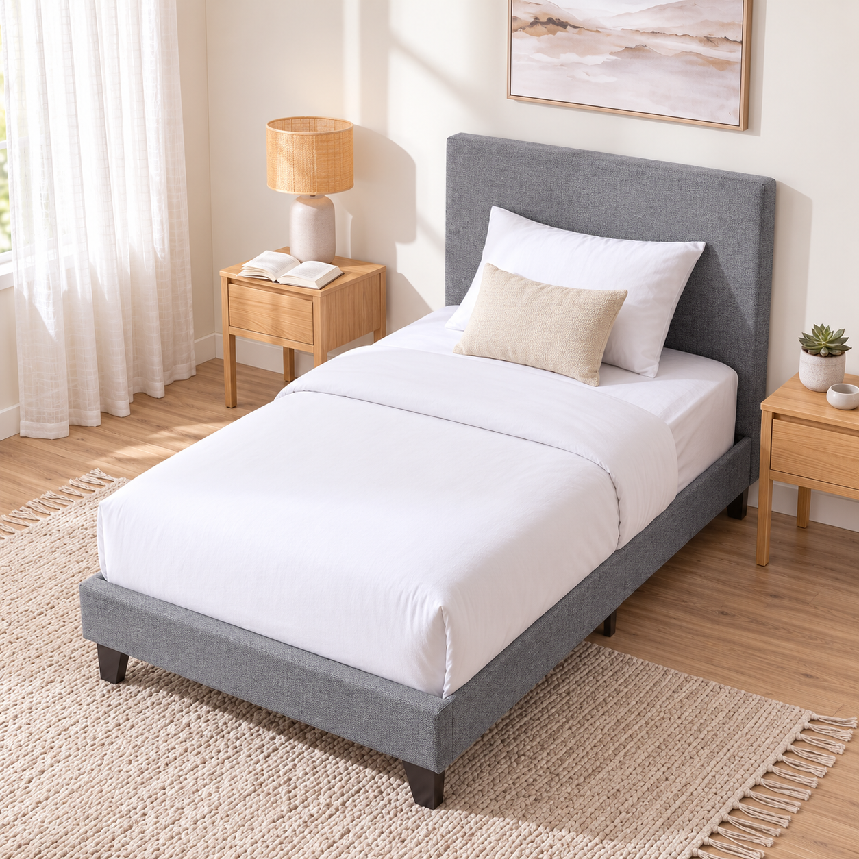 Neo King single bed frame grey fabric - Image 5