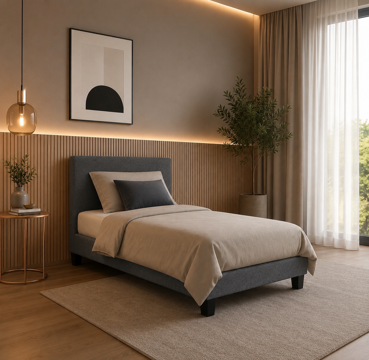 Neo Single bed frame Grey fabric - Image 5