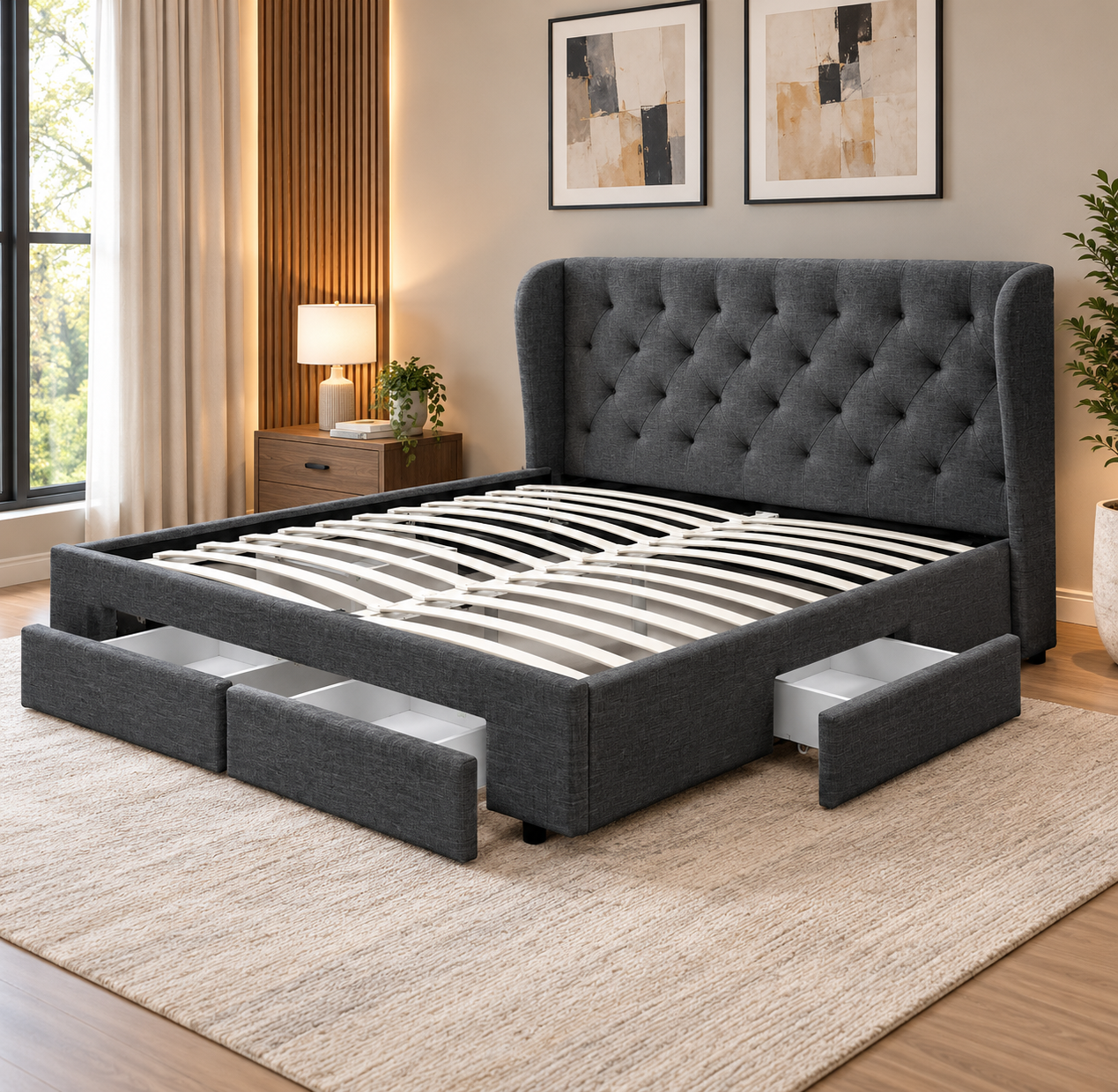 Milan King size bed frame with four Dawer - Image 3