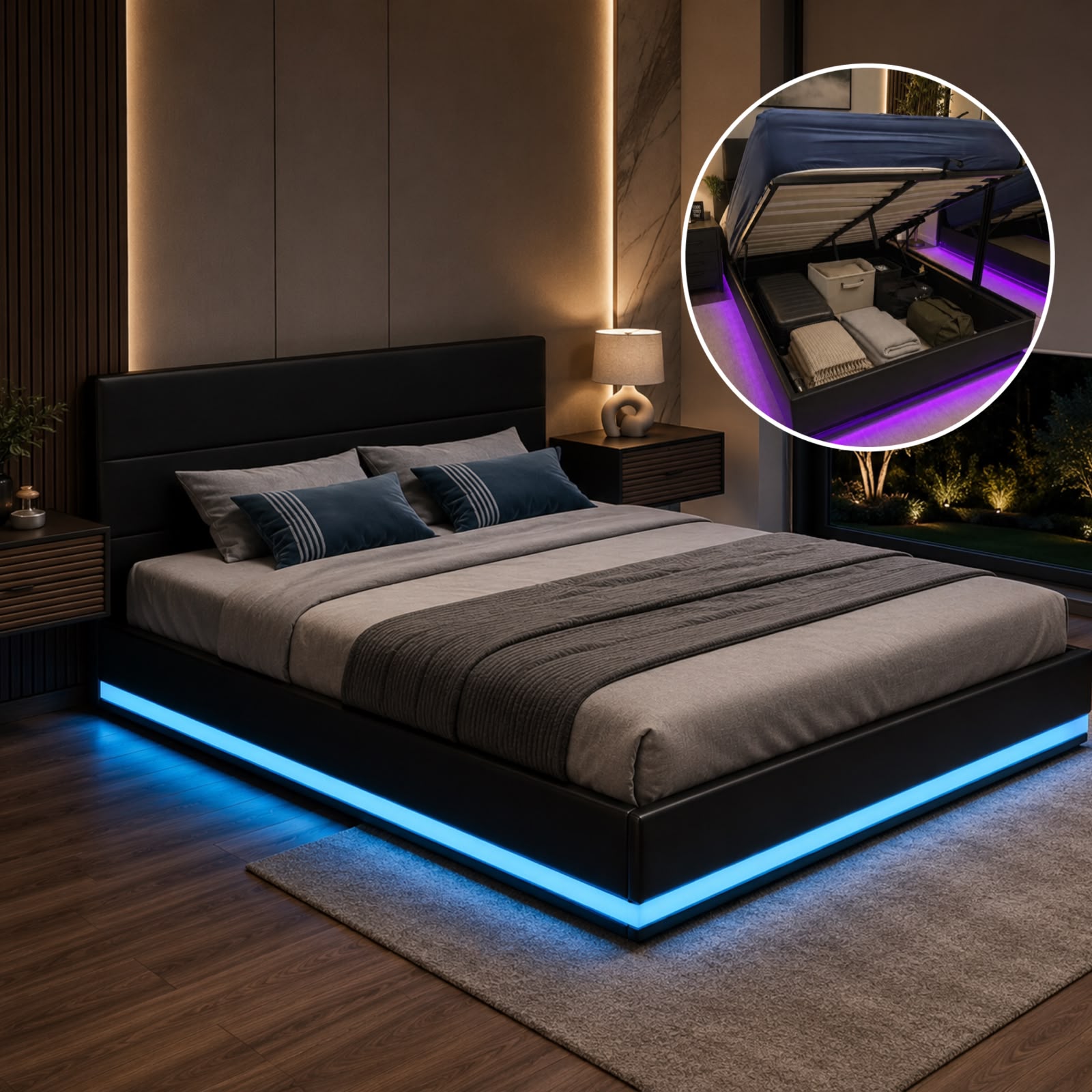 Lomi Queen storage bed frame with led light - Image 2