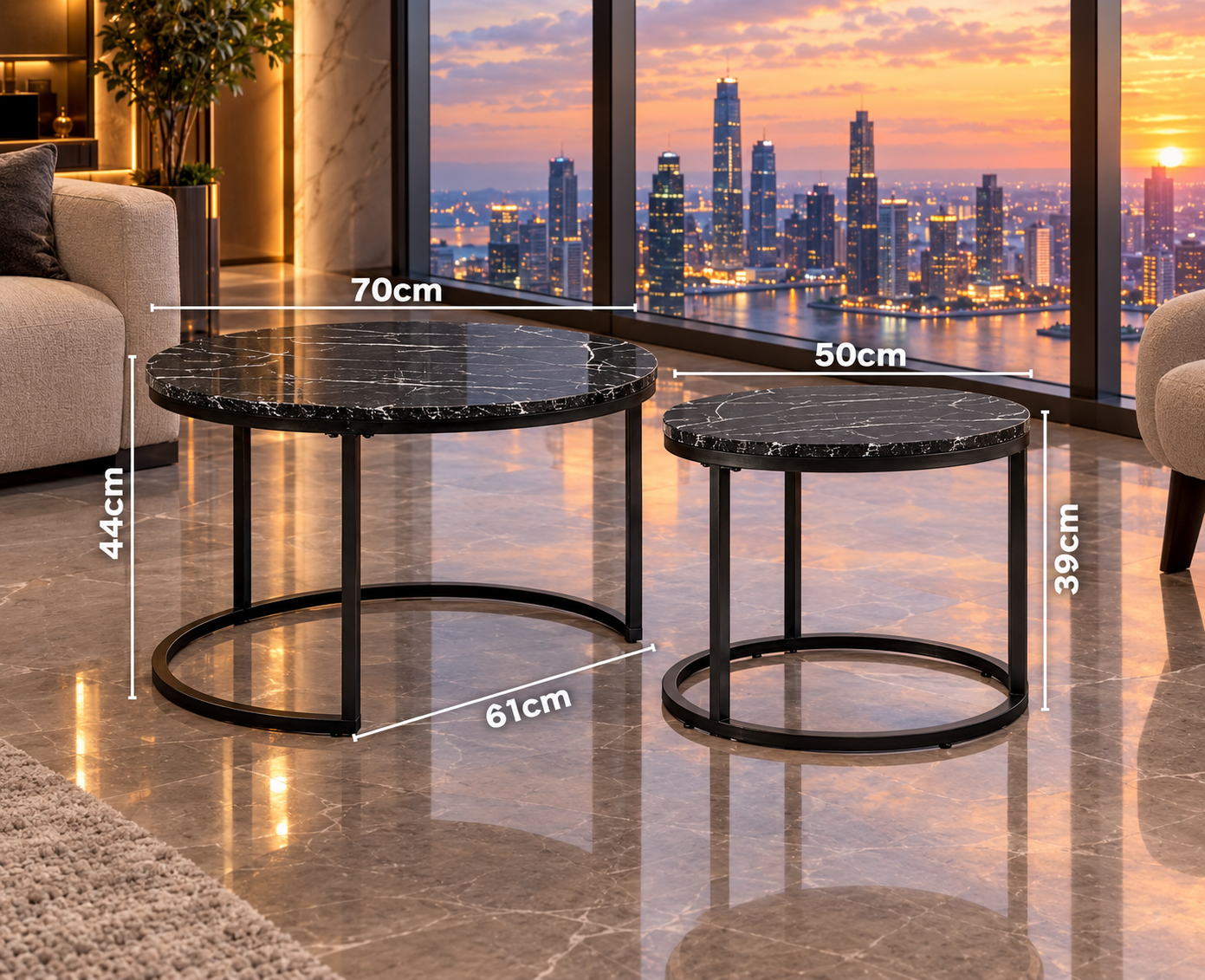 Yalli Coffee table 2 Round Mable look black - Image 3