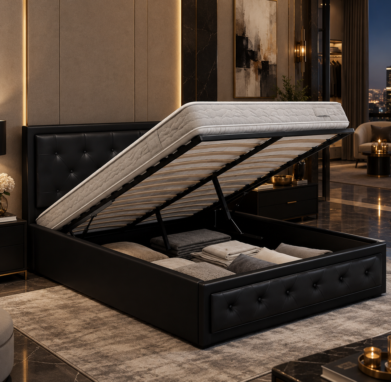 Teeyo Double bed frame gas lift black pu - Image 3