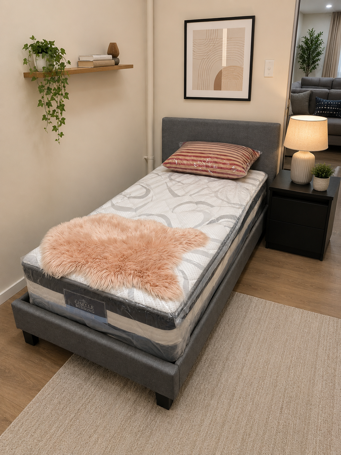 Neo King single bed frame grey fabric - Image 3