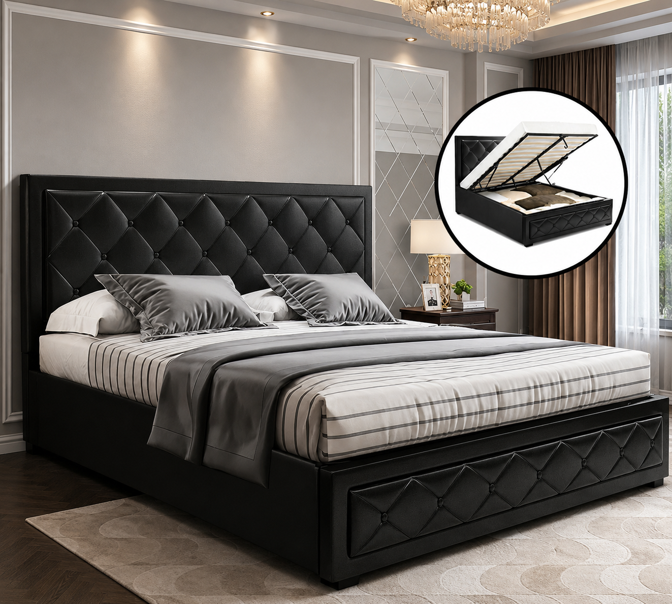 Teeyo Double bed frame gas lift black pu - Image 4