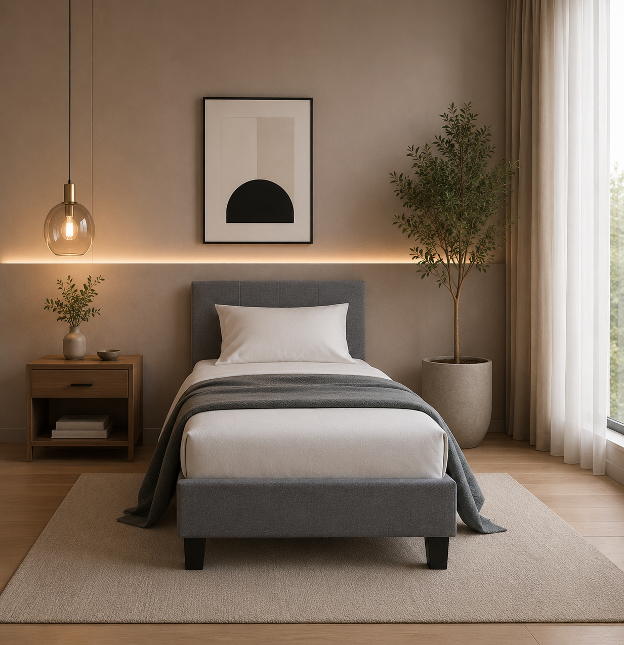 Neo Single bed frame Grey fabric - Image 4
