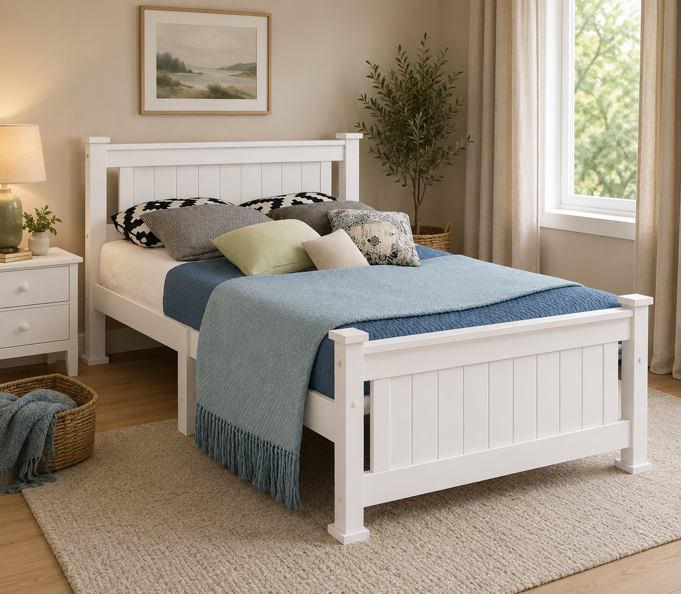 Reyu King single bed frame white wooden - Image 3