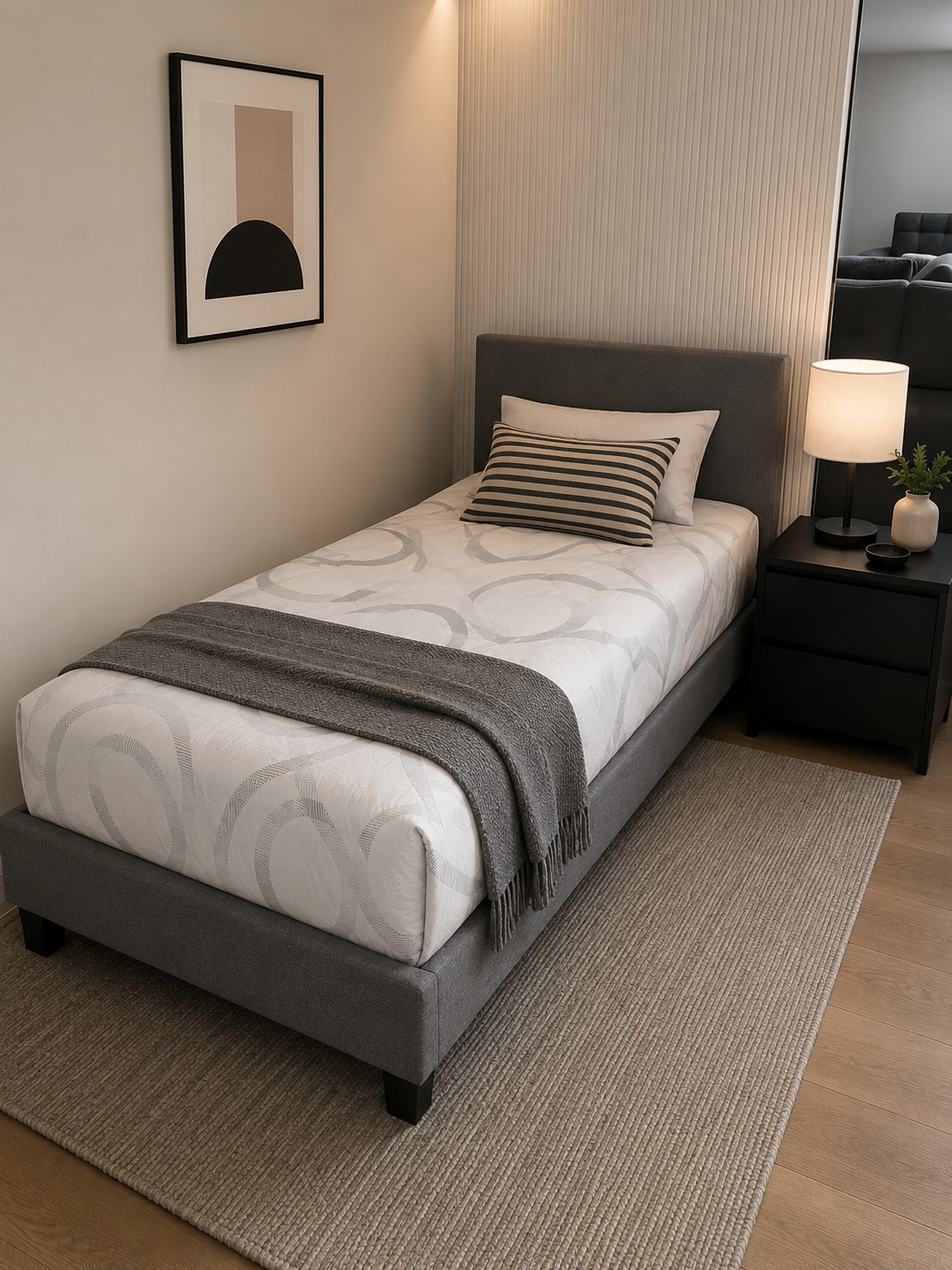 Neo King single bed frame grey fabric - Image 2