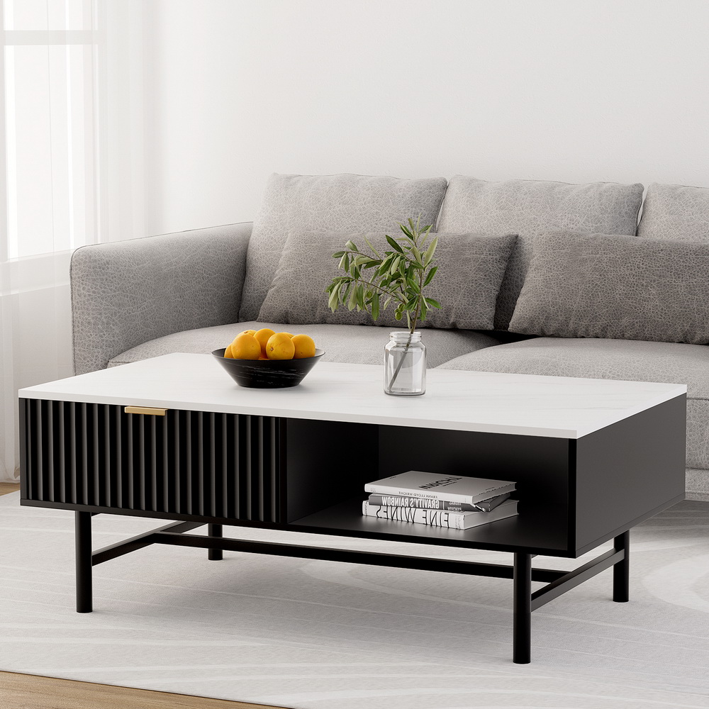 Nadia Marble look coffee table with drawer - Image 5