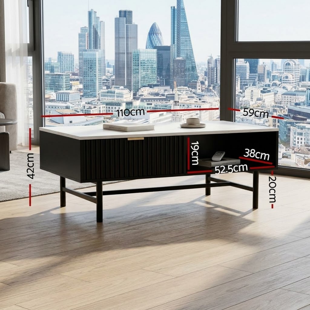 Nadia Marble look coffee table with drawer - Image 2