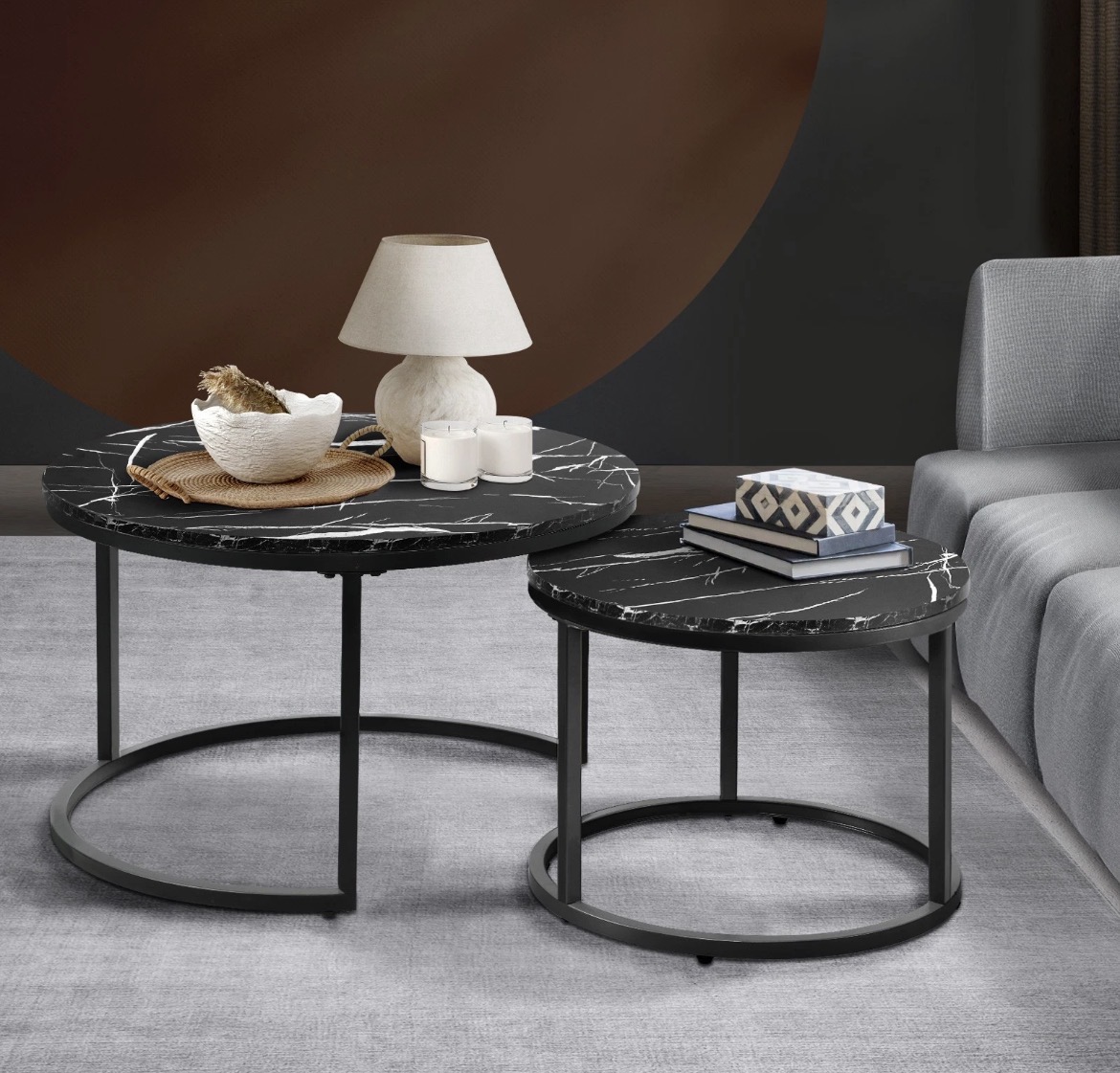 Yalli Coffee table 2 Round Mable look black - Image 4
