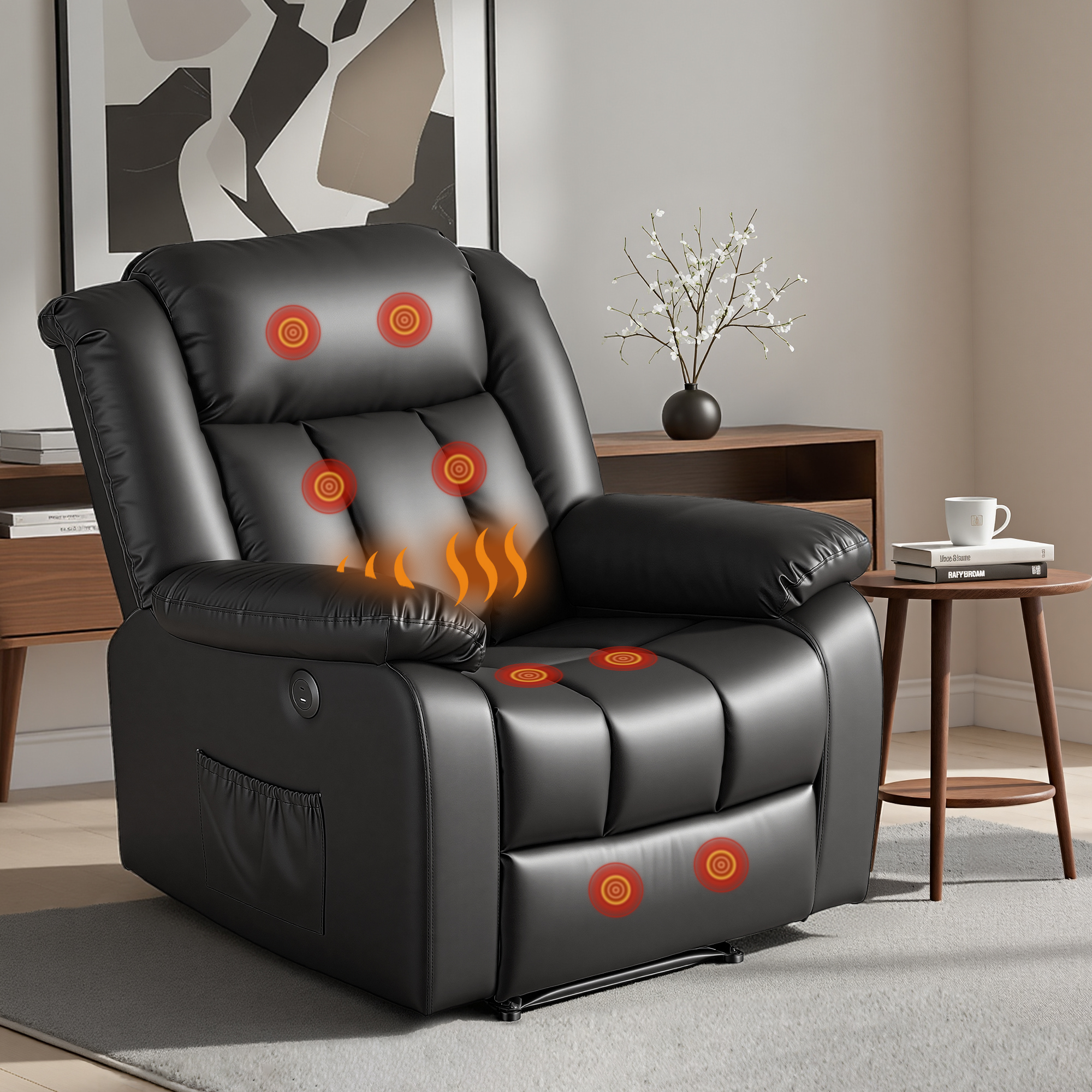 Vibra Recliner armchair 8 point massage chair black pu - Image 9