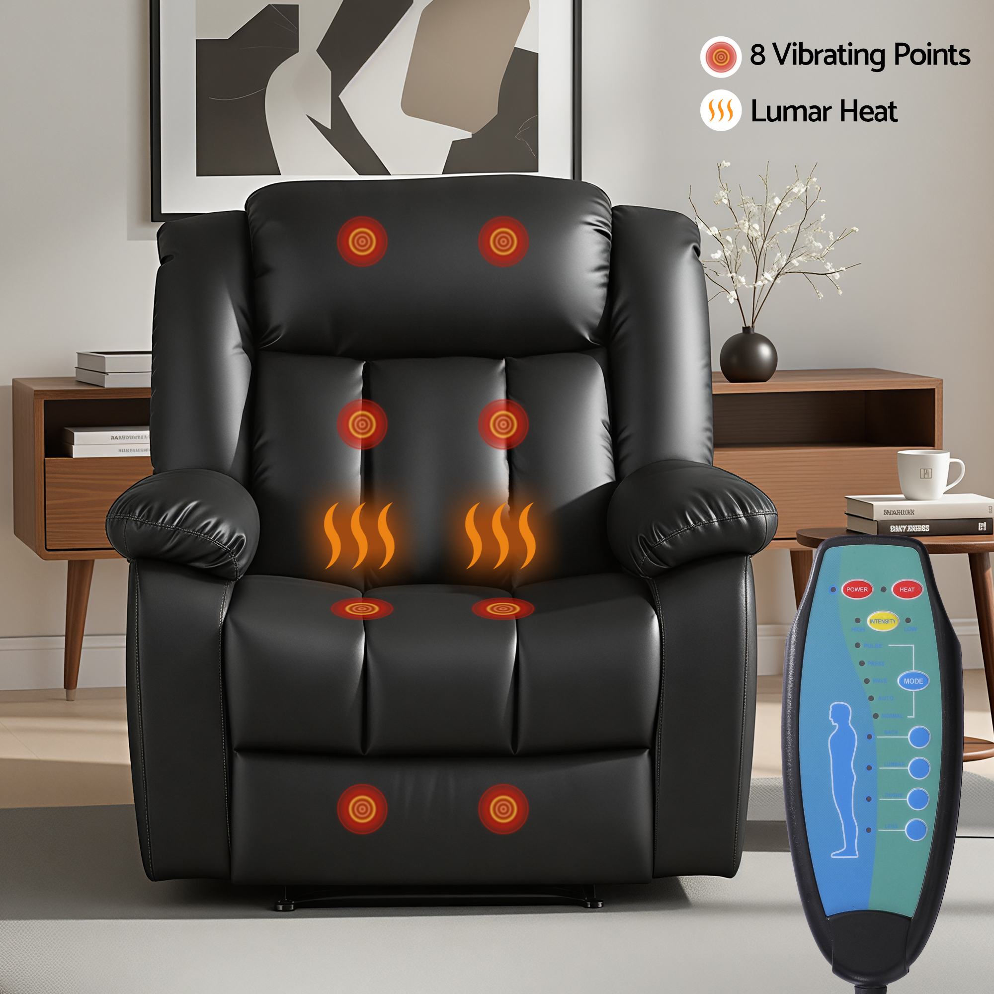 Vibra Recliner armchair 8 point massage chair black pu - Image 6