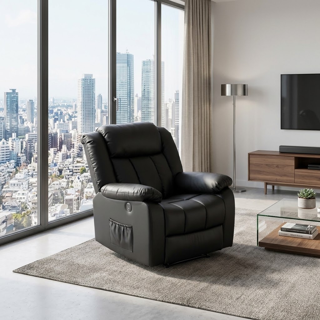 Vibra Recliner armchair 8 point massage chair black pu - Image 8