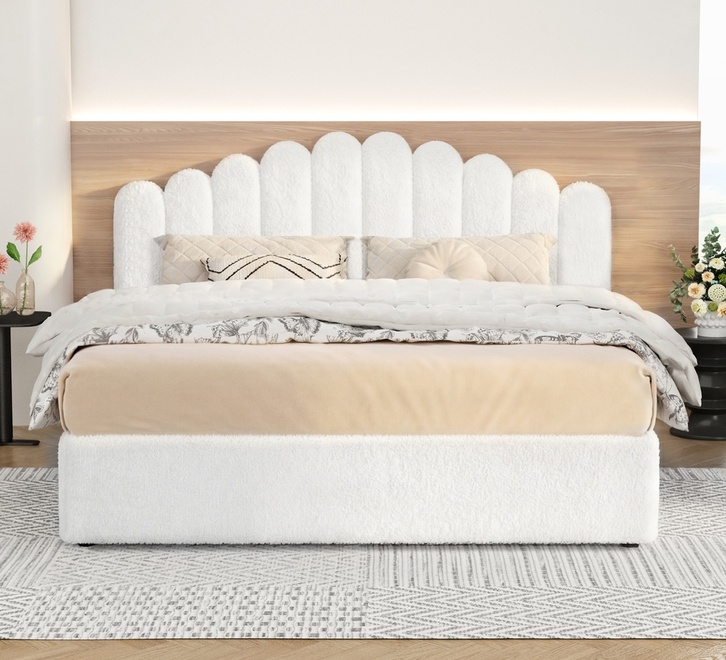 Samera King gas lift Bed frame white boucle - Image 3