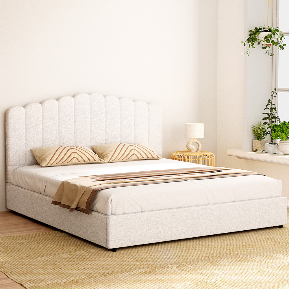 Samera King gas lift Bed frame white boucle - Image 6