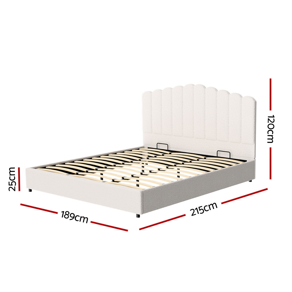 Samera King gas lift Bed frame white boucle - Image 5