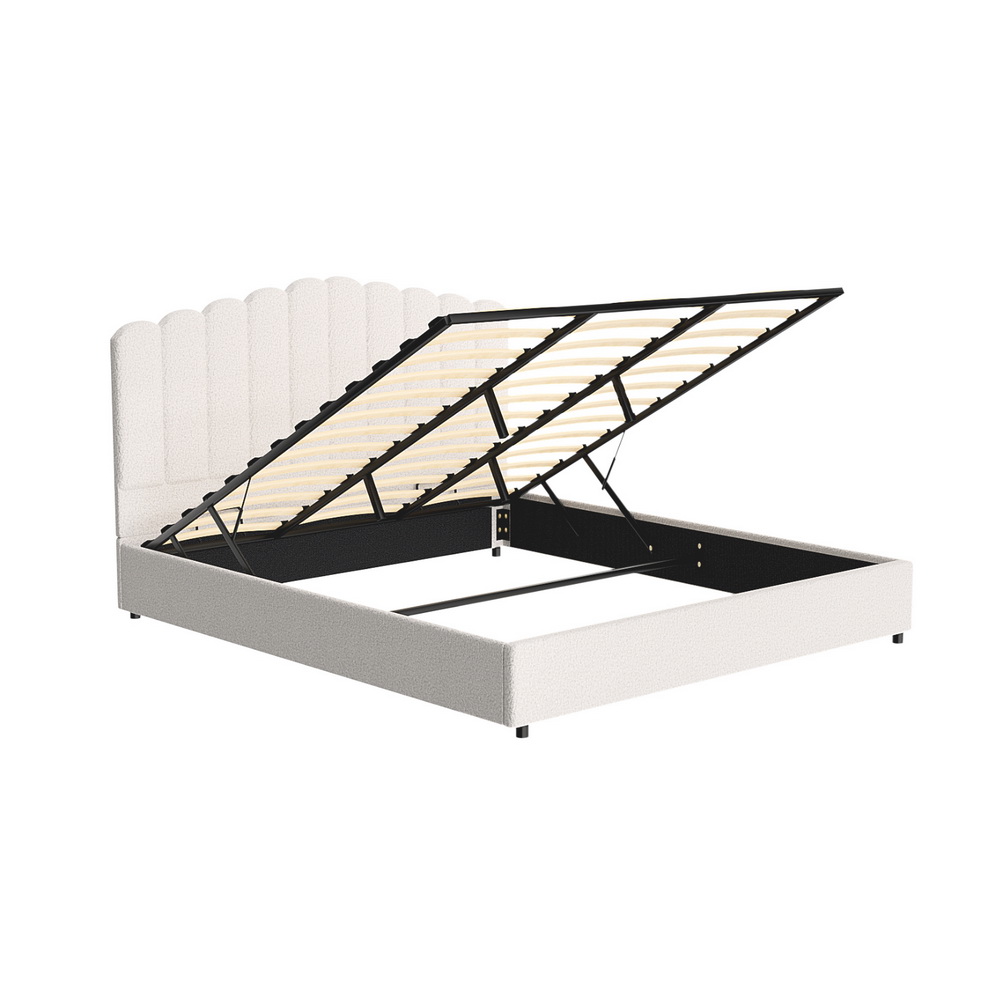 Samera King gas lift Bed frame white boucle - Image 4