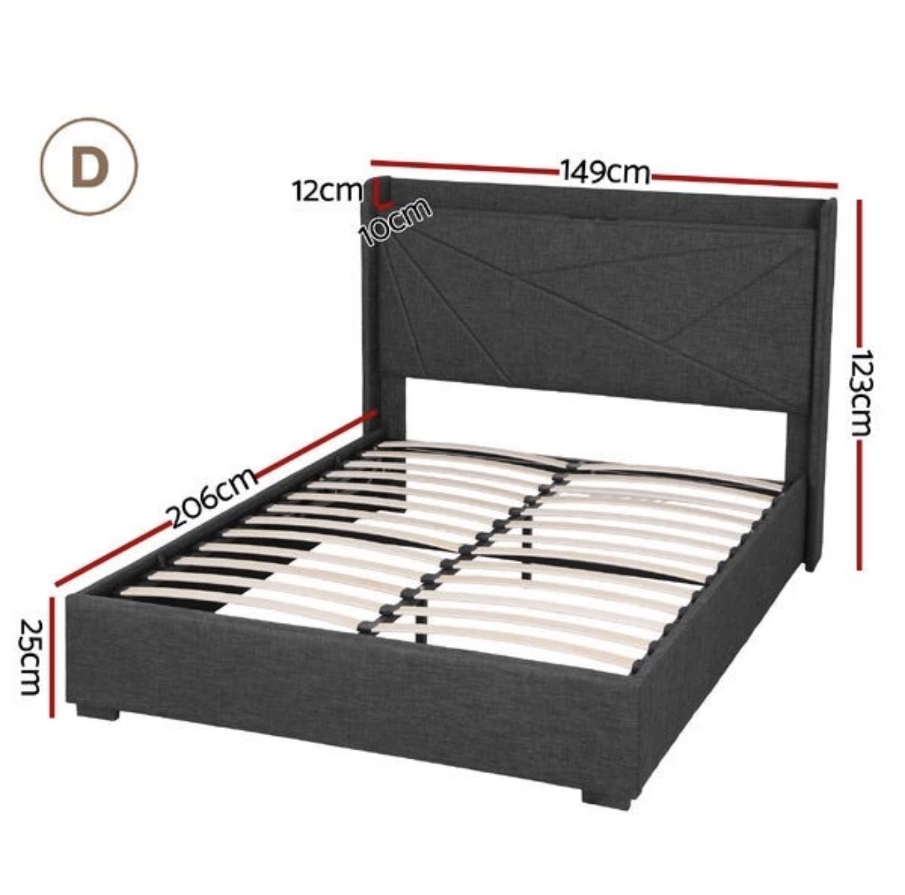 Moorfe Double bed Frame dark grey fabric - Image 5