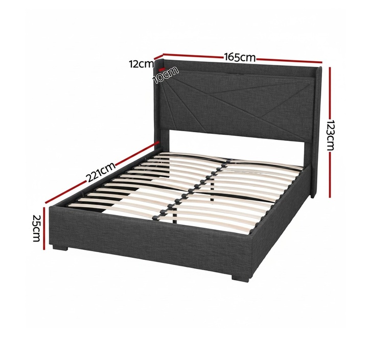 Moorfe Queen bed frame Gas lift with mobile charging port dark grey - Image 4
