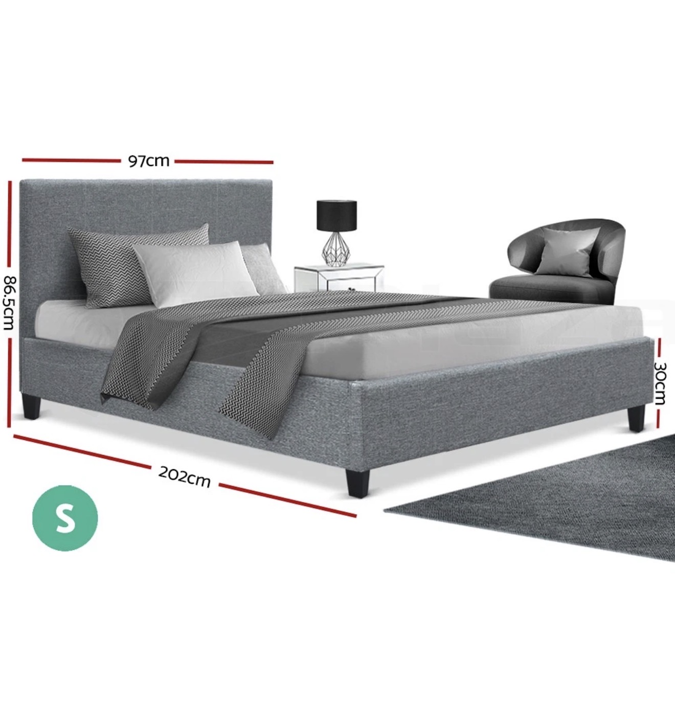 Neo Single bed frame Grey fabric - Image 3