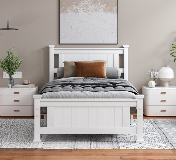 Reyu King single bed frame white wooden - Image 5