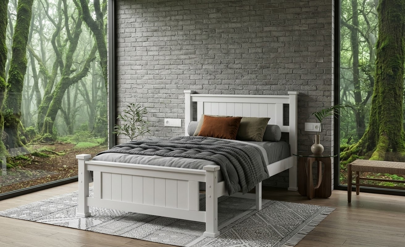 Reyu King single bed frame white wooden - Image 6