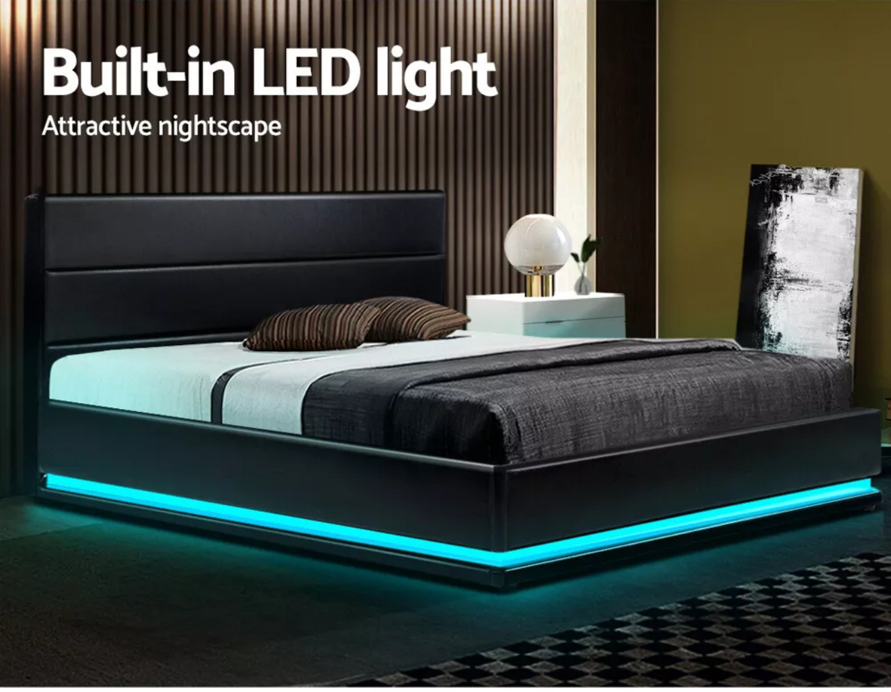 Lumi Double bed frame Storage with led light - Image 3