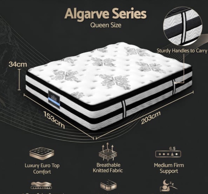Algarve 34cm Queen euro top mattress pocket spring - Image 3