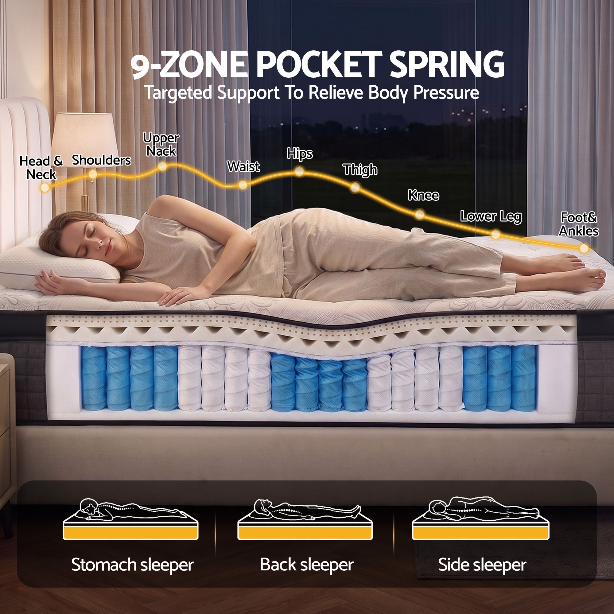 Maz 34cm Mattress 9 Zone Latex Foam Queen - Image 5
