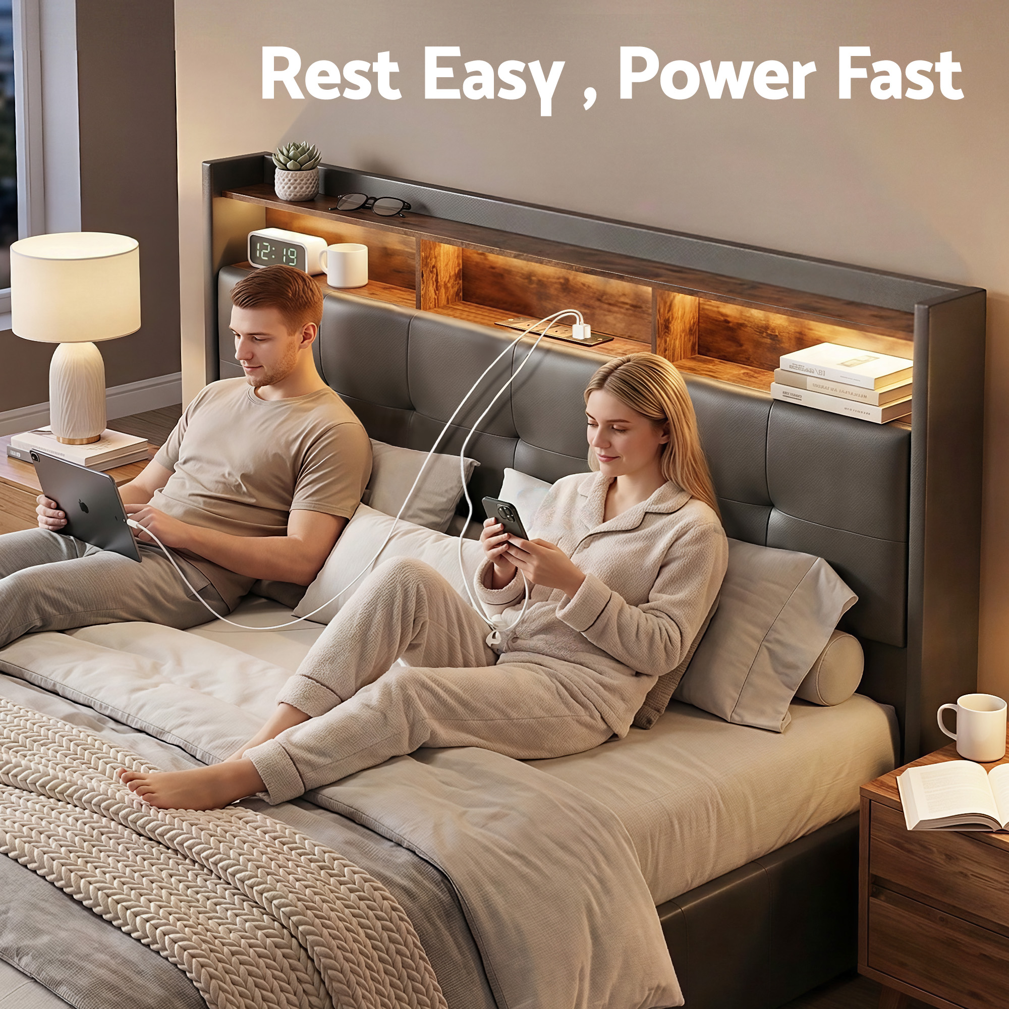 Polo Double gas lift bed frame led light and mobile charging port - Image 6