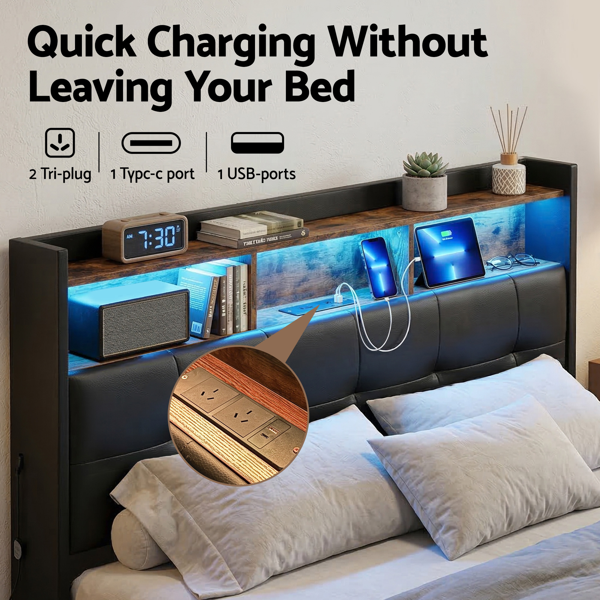 Polo Double gas lift bed frame led light and mobile charging port - Image 3