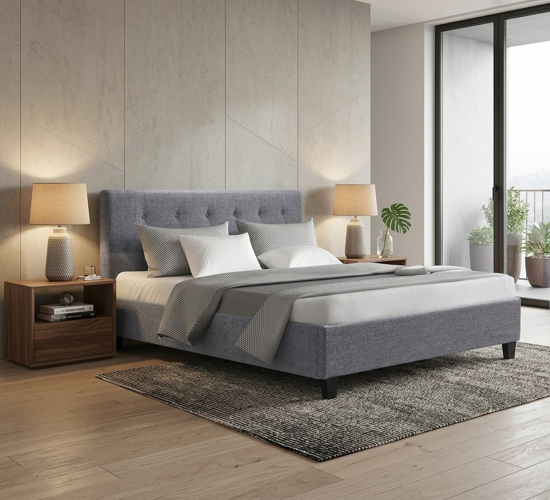 Vanke Double bed frame grey fabric - Image 2