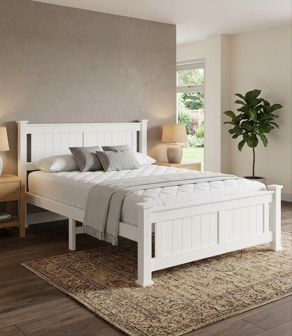 Rio White double wooden bed frame - Image 2