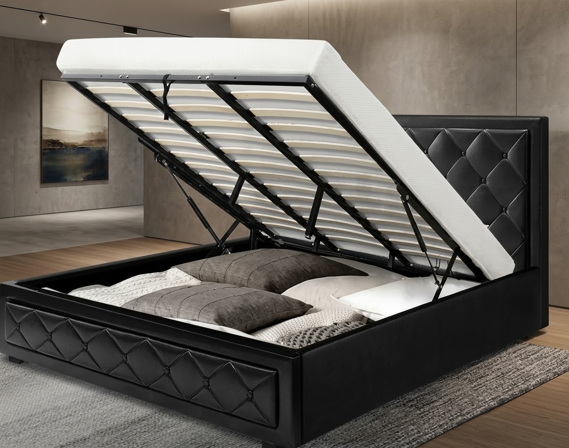 Teeyu King size bed frame with gas lift storage - Image 2