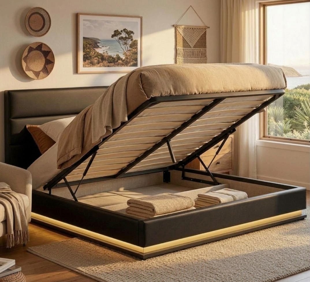 Lumi King size bed frame Gas lift storage Led light - Image 2