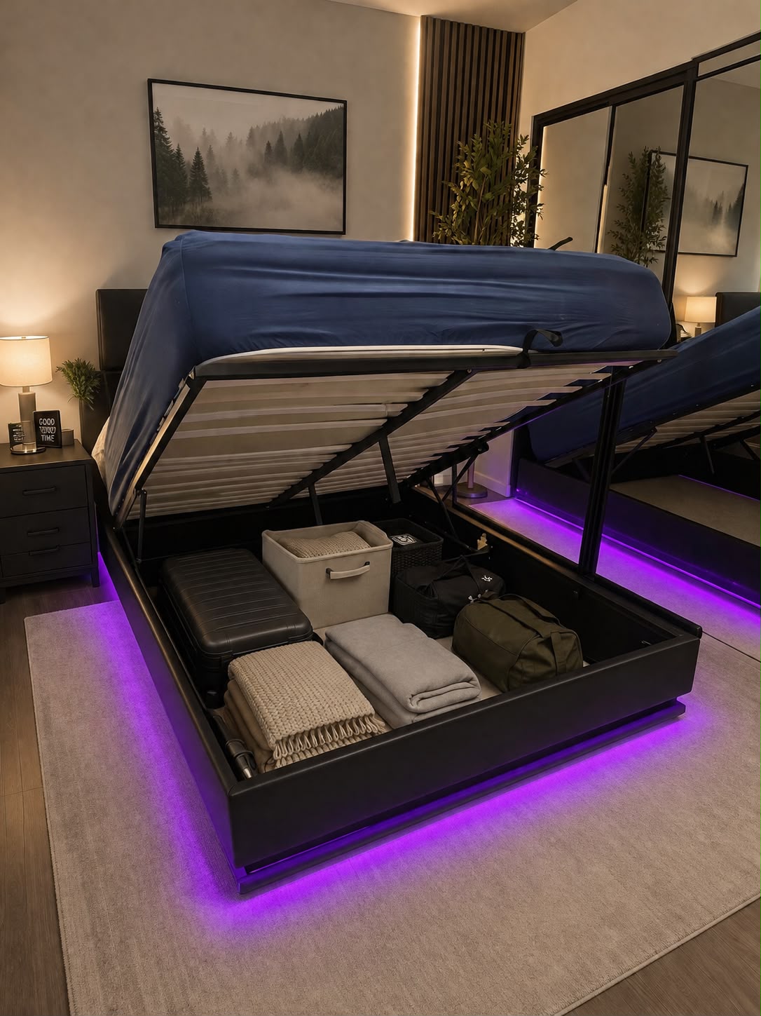Lomi Queen storage bed frame with led light - Image 3